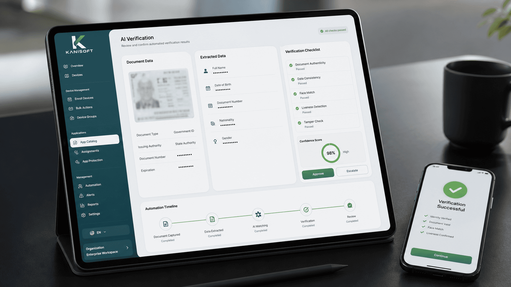 UI mockup ระบบ AI จับคู่ข้อมูลและหน้าจอตรวจสอบสถานะ